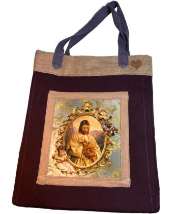 Catholic Bag O Bom Pastor (vinho) Bolsa reforçada, fecho botão de metal 40x34